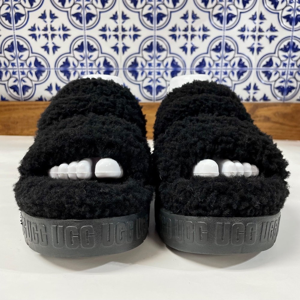 UGG Oh Fluffita Platform Slingback Slippers Black Sheepskin Size 10 - Picture 4 of 12